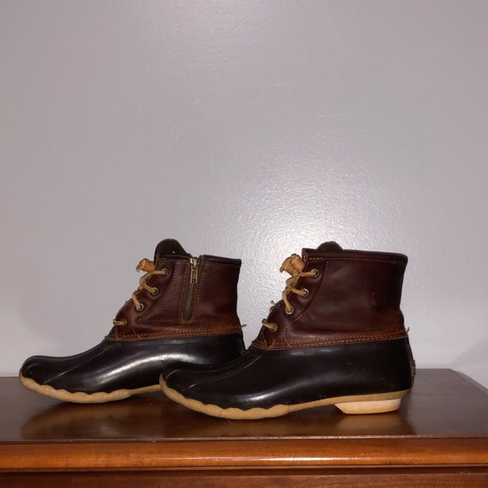 Sperry rubber duck boots black tan brown